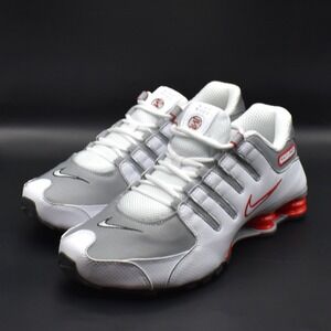 Nike Shox NZ Sneakers Men's 10 White Sport Red Metallic Silver NEW 378341-104